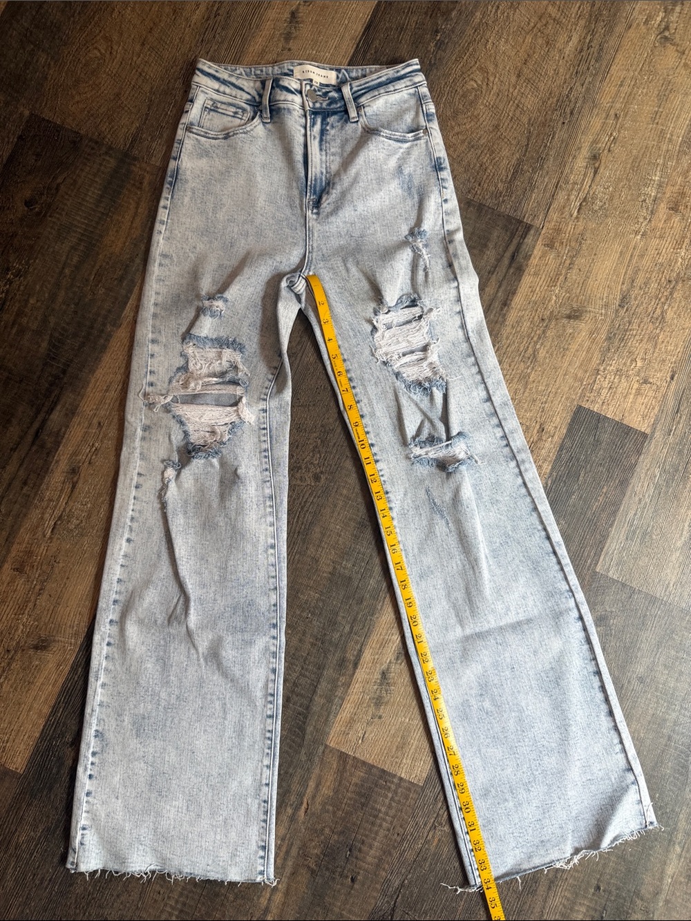 Risen High-Rise Distressed Wide-Leg Jeans - Light Blue 3/26